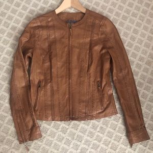 Vince Brown Camel Braided Leather Jacket